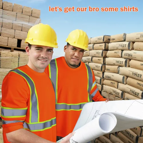 Miniatura 6 de Paquete de 6 camisetas de manga larga de seguridad, clase 3 de alta visibilidad con tiras reflectantes para trabajo topógrafo construcción Naranja