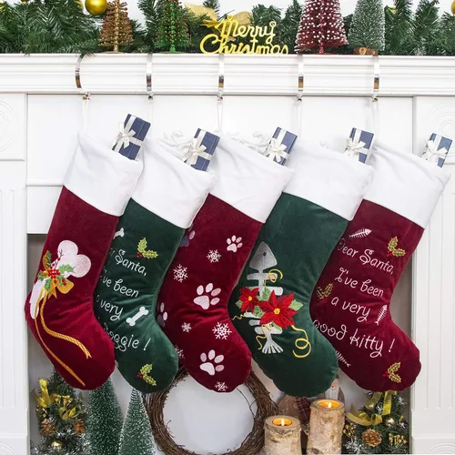 Miniatura 2 de GEX Medias de Navidad para perro, gato o mascota, de 22 pulgadas, forro acolchado grande, bordado, de lujo, encantador, terciopelo, adornos