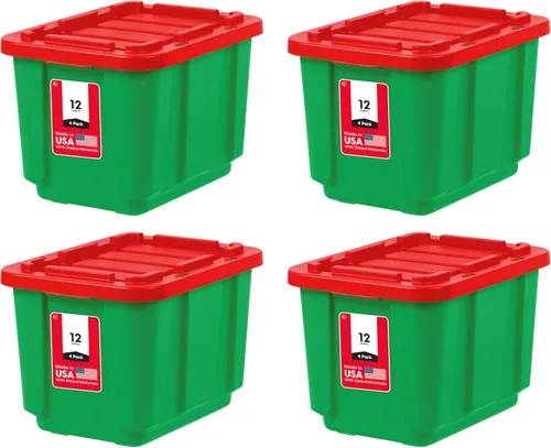 Miniatura 14 de IRIS USA Paquete de 4 contenedores de almacenamiento de 12 galones con tapas, fabricados en Estados Unidos, contenedores de plástico resistentes Rojo