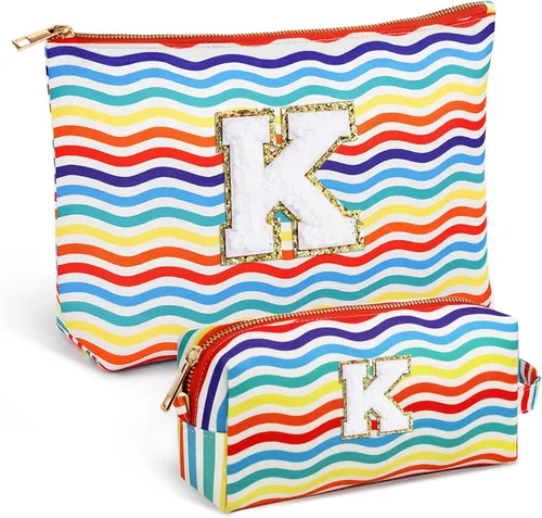 Miniatura 20 de Bolsa de viaje de maquillaje con monograma de 2 piezas para regalos de niñas adolescentes, bolsa de cosméticos para niñas, bolsa de aseo de viaje