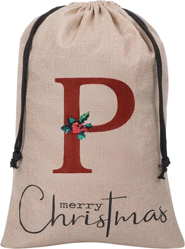 Miniatura 17 de Subyan Bolsa de regalo de Navidad de arpillera de 27 x 23 pulgadas, extra grande, reutilizable, personalizada, con monograma, con cordón