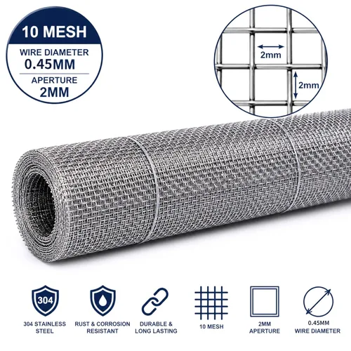Miniatura 3 de Malla de alambre de acero inoxidable 304 23,6 pulgadas x 10 pies - 10 malla 1.5 ft m diámetro Hardware paño