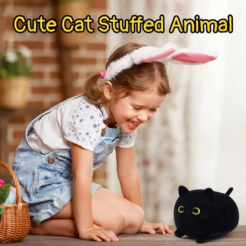 Miniatura 3 de Almohada de felpa de gato negro, animales de peluche Kawaii de gato negro, linda almohada de gato negro, juguetes de peluche para niños, cumpleaños