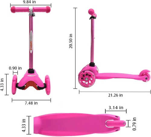 Miniatura 6 de ChromeWheels Mini Scooter para Niños Pequeños, Scooters Deluxe de 3 Ruedas para Niños, 4 Alturas Ajustables con Scooters de Patada, Rosa
