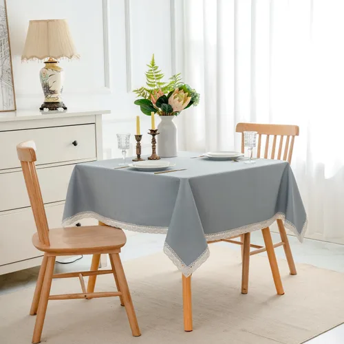 Miniatura 3 de EHouseHome Mantel de lino sintético con ribete de encaje, impermeable, a prueba de derrames, resistente a las manchas, sin arrugas, a prueba