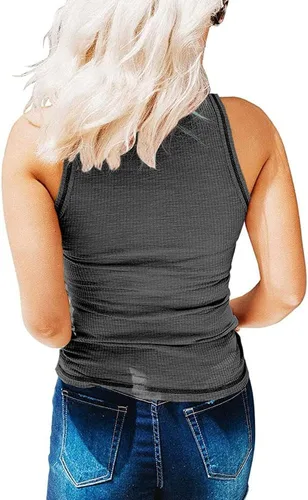 Miniatura 2 de Women's Henley Sleeveless Tank Tops Front Zipper Ribbed V Neck T Shirt Summer Slim Fit Tops Knit Shirts