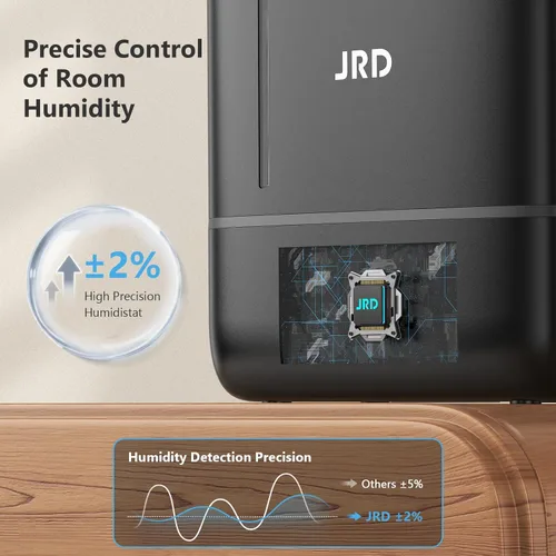 Miniatura 3 de JRD Humidificadores para dormitorio, humidificador ultrasónico 4L para habitación grande, llenado superior de niebla fría, funcionamiento de 40 Negro