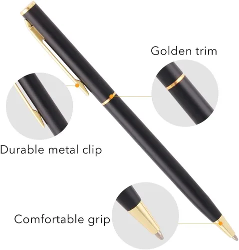 Miniatura 3 de Unibene Paquete de 6 bolígrafos delgados dorados, negro mate y dorado metálico retráctil, punta media de 0.039 in con 6 recambios de acero