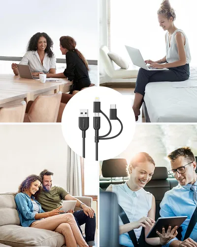 Miniatura 6 de Cable Anker Powerline II 3 en 1, cable Lightning/Type C/Micro USB para iPhone, iPad, Huawei, HTC, LG, Samsung Galaxy, Sony Xperia, smartphones Negro