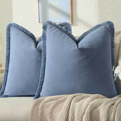 Miniatura 22 de ZWJD Juego de 2 fundas de almohada de 16 x 16 pulgadas, color beige, con flecos, de algodón, decorativas, cuadradas, para sofá, cama, sala de estar