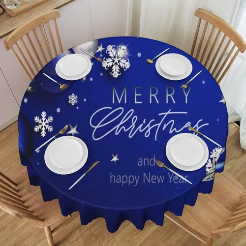 Miniatura 33 de Mantel redondo de 60 x 60 pulgadas con diseño de campanas de Navidad, de poliéster, resistente a las manchas y a las arrugas, mantel para cocina