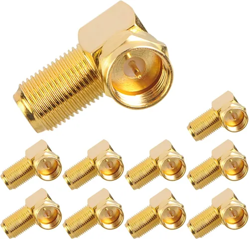 VCE Paquete de 5 conectores coaxiales de 90 grados, ángulo recto tipo F RG6 macho a hembra adaptador chapado en oro