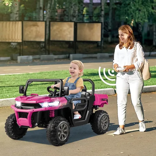 Miniatura 9 de Costzon Camión volquete con control remoto, UTV eléctrico de 12 V para niños con cama volquete eléctrica, función de balanceo, pala, 4 suspensiones