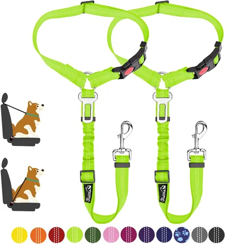 Miniatura 10 de SlowTon Cinturón de seguridad para perro para automóvil, paquete de 2 cinturones de seguridad ajustables con amortiguador elástico elástico, 2 en 1