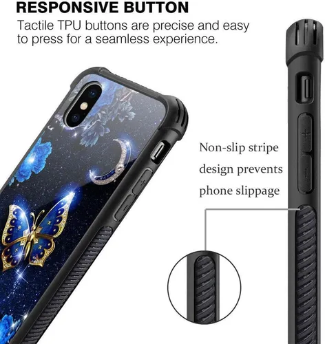 Miniatura 3 de Funda compatible con iPhone XS, funda para niñas y mujeres, cielo azul, flor, luna y mariposa