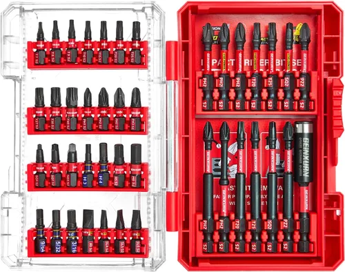 Miniatura 17 de Geinxurn Caja de almacenamiento roja de 1 pieza, caja de piezas pequeñas con divisor desmontable, caja de juego de brocas de destornillador