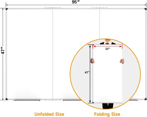 Miniatura 3 de XBoard Pizarra blanca magnética de 96 x 48 pulgadas, pizarra blanca gigante plegable de borrado en seco para pared con bandeja de marcadores de 8 x