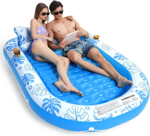 Flotador Inflable para Piscina de Bronceado con Almohada Cervical - Flotadores de Piscina para Adultos para Tomar el Sol, Patio Trasero, Fiesta en