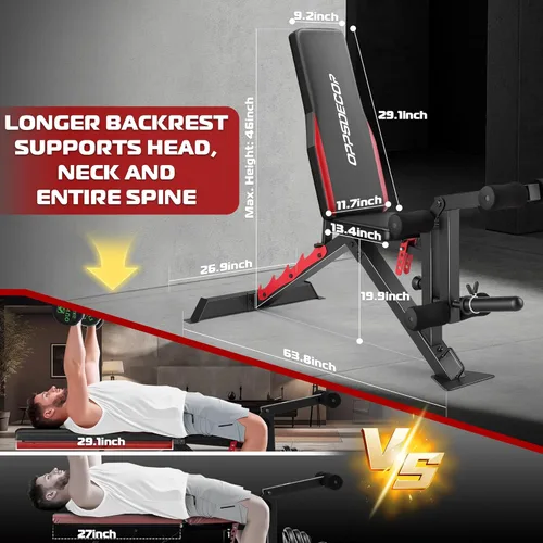 Miniatura 5 de OPPSDECOR Banco de pesas ajustable con extensión de pierna y rizo de piernas, banco de entrenamiento resistente de 1200 libras para gimnasio