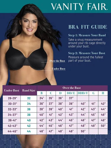 Miniatura 5 de Vanity Fair Brasier de realce de espalda completa para mujer con encaje, tela elástica en 4 direcciones, copas ligeramente forradas hasta DD