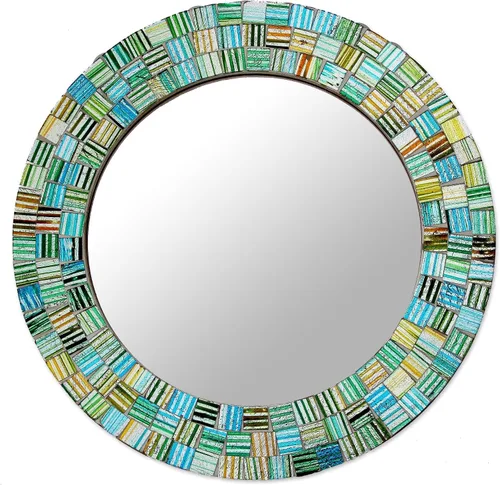 Miniatura 4 de Novica Espejo Mosaico (Cristal, dorado splash-parent (259598-P)