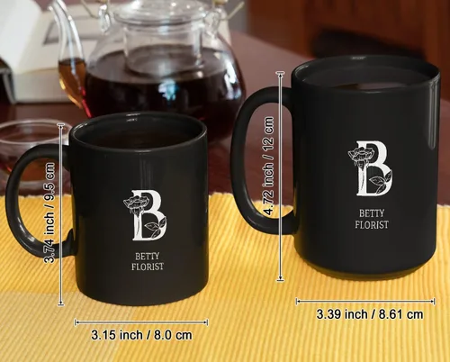 Miniatura 4 de Taza de café con inicial floral con nombre, taza personalizada para mujeres para hombres, regalos monogramados, letras de café personalizadas