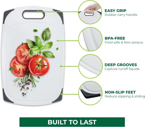 Miniatura 5 de Freshware Tablas de cortar para cocina, paquete de 3 tablas de cortar con diferentes tamaños, ranuras para jugos y asas antideslizantes, reversible