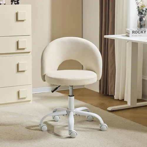 Miniatura 18 de VINGLI Silla de tocador pequeña con ruedas para niñas. Bonita silla de escritorio de oficina moderna de altura ajustable sin brazos. Silla giratoria