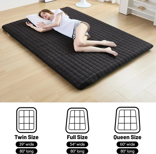 Miniatura 4 de Zelladorra Japanese Floor Mattress Twin, Anti-Slip Japanese Futon Roll Up Tatami Mat for Guests, Black