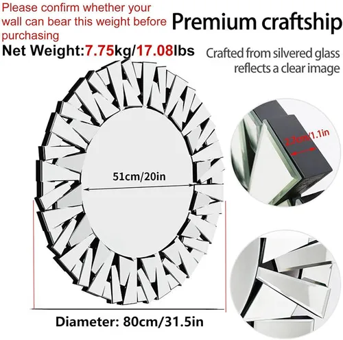 Miniatura 2 de Espejo Decorativo Redondo Plateado: 31.5 in Pared Vanity-Mirror Biselado Elegante espejo de cristal circular para baño con elegantes bordes