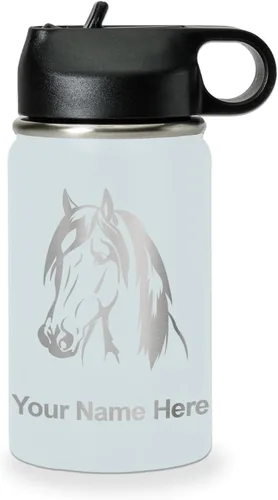 Miniatura 67 de LaserGram Botella de agua personalizada, cabeza de caballo 1, acero inoxidable de doble pared aislada al vacío con popote superior, regalo grabado