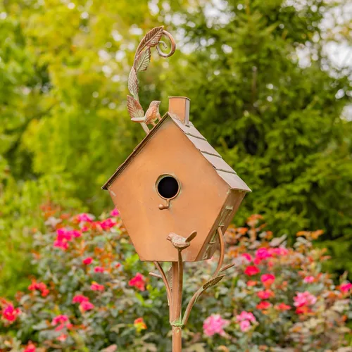 Miniatura 9 de Estacas de jardín de casa de pájaros de diseño de lujo de color cobre (forma de bellota curva)