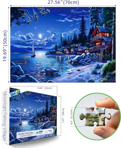 Miniatura 2 de Moonlit Lakeside Retreat - Rompecabezas de 1000 piezas para adultos, rompecabezas divertidos para adultos, 1000 piezas con impresión HD y póster