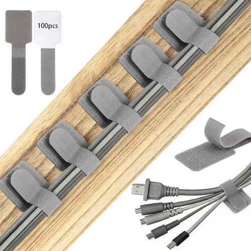 Miniatura 7 de 100 bridas de para cables, correas autoadhesivas para organizar cables de escritorio, organizador de cables ajustable para escritorio, hogar, Blanco