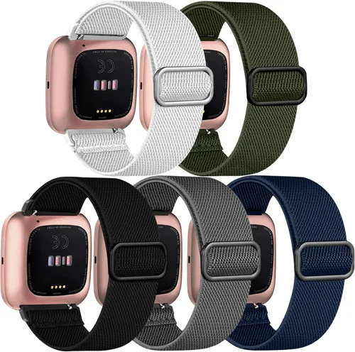 Miniatura 11 de Paquete de 5 bandas compatibles con Fitbit Versa 2 para mujeres/Versa Lite/SE, suave banda de nylon trenzada ajustable para un solo bucle