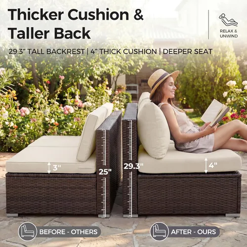 Miniatura 7 de NICESOUL Juego de muebles de patio para exteriores de 7 piezas con mesa para hoguera, gas natural y propano convertible, respaldo alto de 29.3