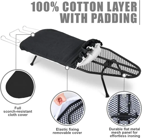 Miniatura 4 de Tioncy Tabla de planchar plegable de metal con soporte de hierro, tabla de planchar portátil de metal, pequeña con cubierta de algodón resistente al
