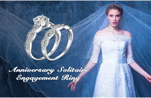 Miniatura 13 de JewelryPalace Anillos de compromiso para mujer, plata de ley 925 chapada en oro de 14 quilates, anillos de promesa de circonita cúbica para ella