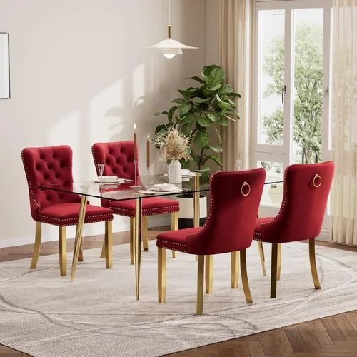 Miniatura 74 de Baysitone Juego de mesa de comedor de vidrio de 51 pulgadas para 4, juego de 5 piezas moderno de comedor, mesa de cocina rectangular de vidrio con 4