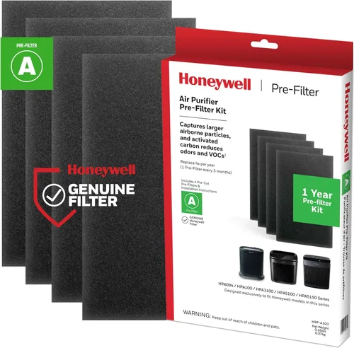 Honeywell HRF-A100 - Filtro de purificador de aire, 4 unidades (paquete de 1), filtro de aire de alérgenos dirigido a polvo, compuestos orgánicos