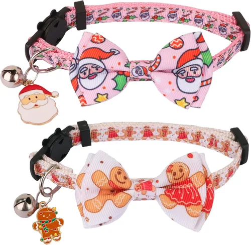 Miniatura 14 de ADOGGYGO Collares de gato de Halloween con campana de lazo, collar de moño para gatito, tela de araña, calavera, collares de Halloween para niñas