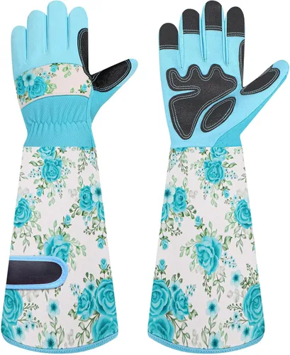 Miniatura 12 de DLY Guantes de jardinería para mujeres, guantes para rosas resistentes a espinas, guantes largos de jardín para mujeres, guantelete de cuero vacuno