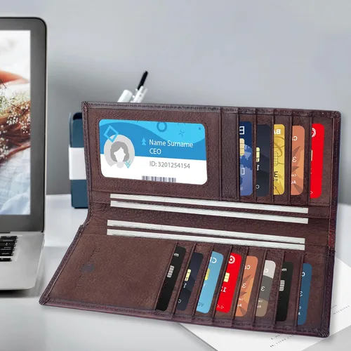 Miniatura 2 de Billeteras occidentales para hombres, cartera de chequera Rodeo para vaqueros, billetera larga plegable para hombre, tarjetero con bloqueo RFID