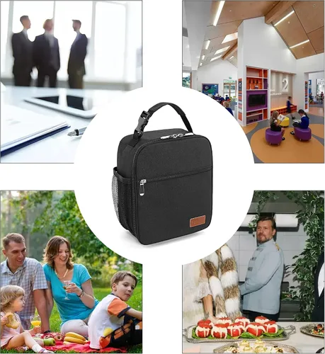 Miniatura 6 de Femuar Bolsa de almuerzo para hombres, mujeres y adultos, pequeña para oficina, trabajo, picnic, bolsa de almuerzo portátil reutilizable, color negro