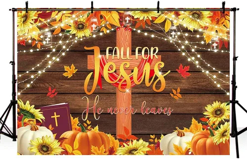 Miniatura 4 de AIBIIN Fondo de otoño de 7 x 5 pies, decoración de fiesta de Acción de Gracias, religión cristiana, fondo de poliéster, pancarta de calabaza