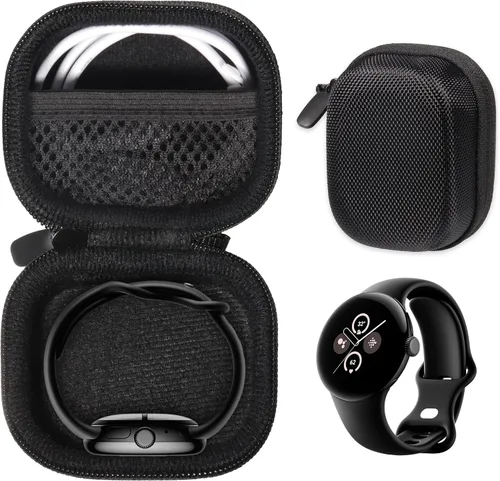 Funda para Google Pixel Watch 2, Pixel Watch, con bolsillo de malla para cargador (negro)