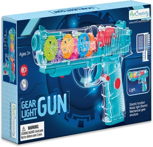 Miniatura 7 de ArtCreativity Pistola de juguete iluminada para niños, pistola espacial de acción con luces, sonidos y engranajes móviles, baterías incluidas