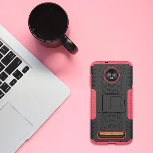 Miniatura 3 de Yiakeng Funda para Moto Z3, Moto Z3 Play, doble capa protectora delgada a prueba de golpes con función atril para Motorola Moto Z3 (rosa)