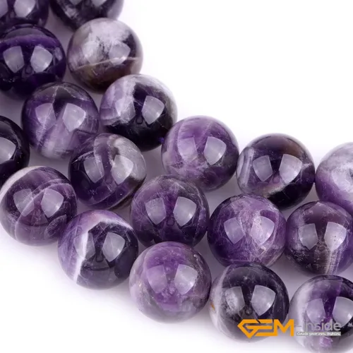 Miniatura 4 de GEM-Inside Cuentas sueltas de amatista natural de 14 mm, gemas de cristal redondo, piedra de energía para hacer joyas, 15 pulgadas Amatista oscura