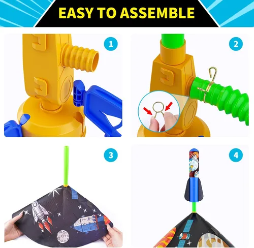 Miniatura 7 de Otoseth Lanzador de cohetes de juguete para niños - Lanza hasta 100 pies, 8 cohetes de espuma multicolor y soporte de lanzamiento ajustable